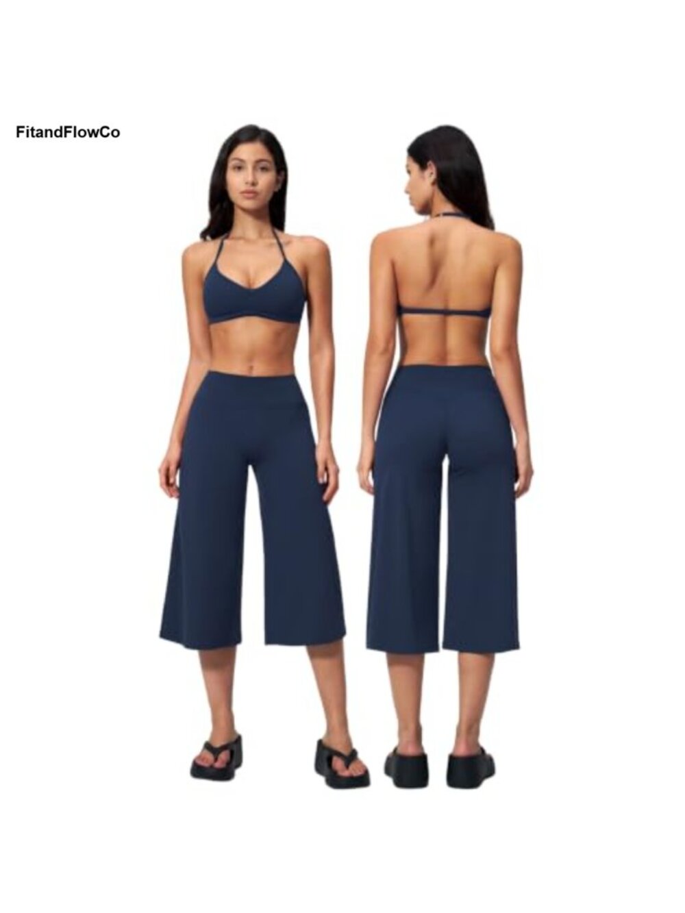 Halter Sports Bra & Wide Leg Capri Workout Set High Stretch